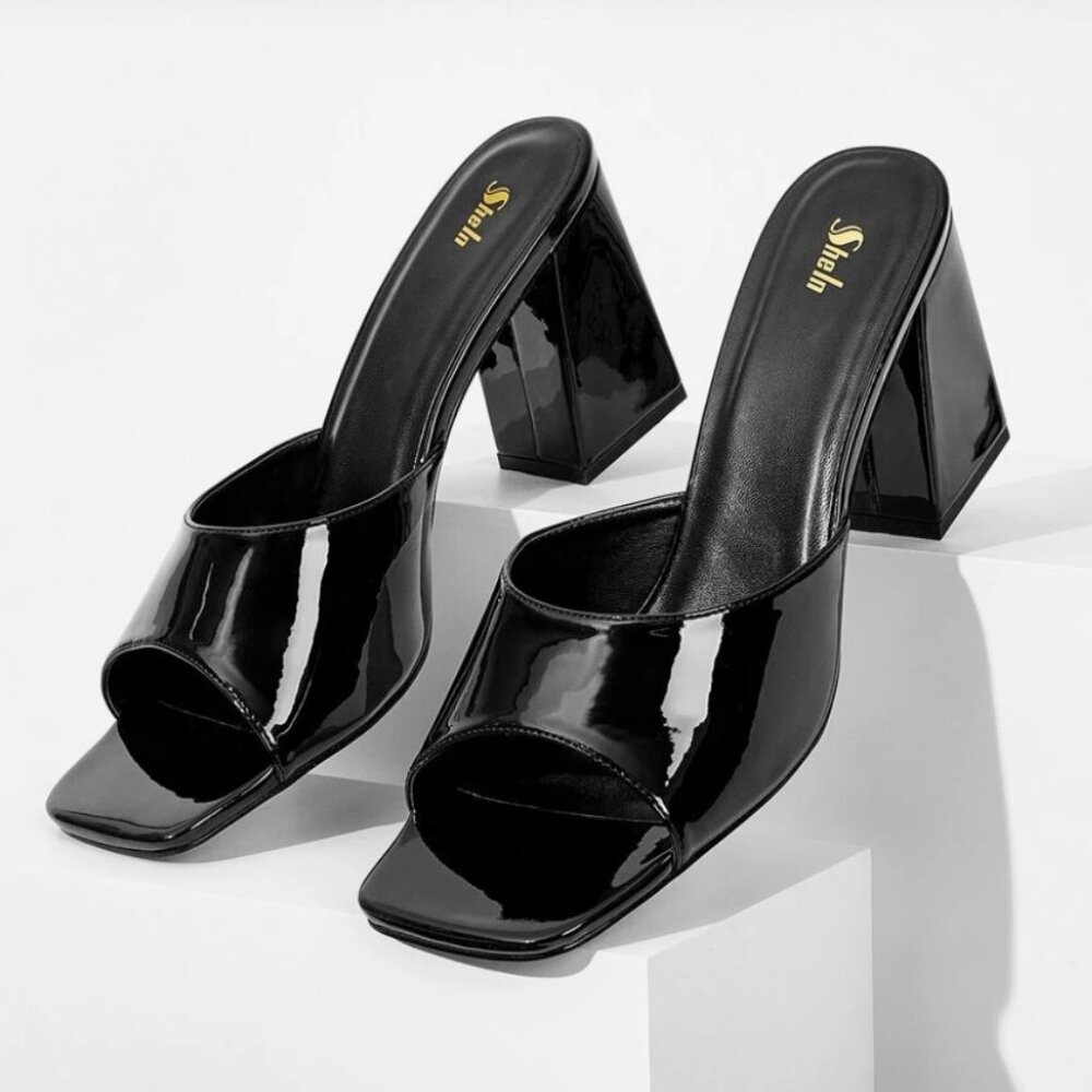 Chunky Black High Heel Sandals